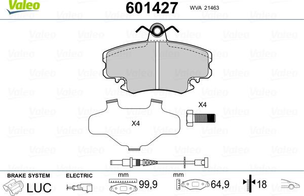 Valeo 601427 - Комплект спирачно феродо, дискови спирачки vvparts.bg