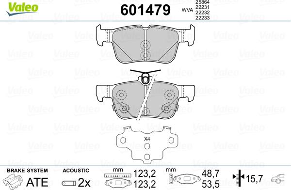 Valeo 601479 - Комплект спирачно феродо, дискови спирачки vvparts.bg