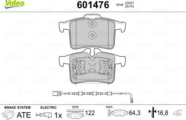 Valeo 601476 - Комплект спирачно феродо, дискови спирачки vvparts.bg