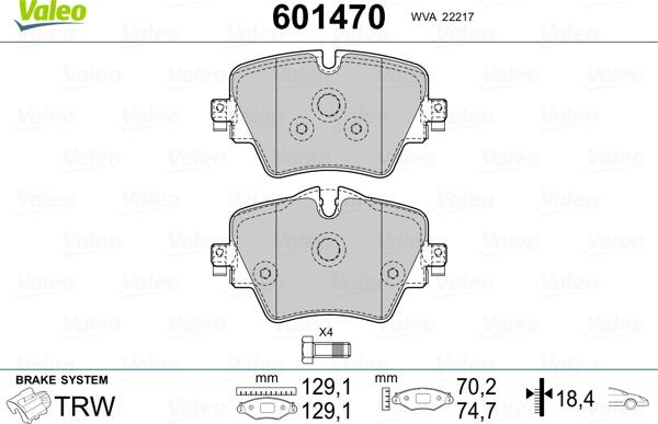 Valeo 601470 - Комплект спирачно феродо, дискови спирачки vvparts.bg