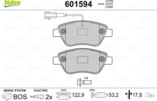 Valeo 601594 - Комплект спирачно феродо, дискови спирачки vvparts.bg