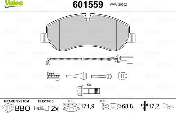 Valeo 601559 - Комплект спирачно феродо, дискови спирачки vvparts.bg