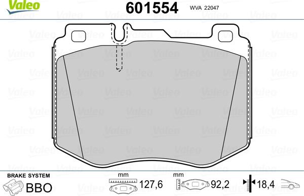 Valeo 601554 - Комплект спирачно феродо, дискови спирачки vvparts.bg