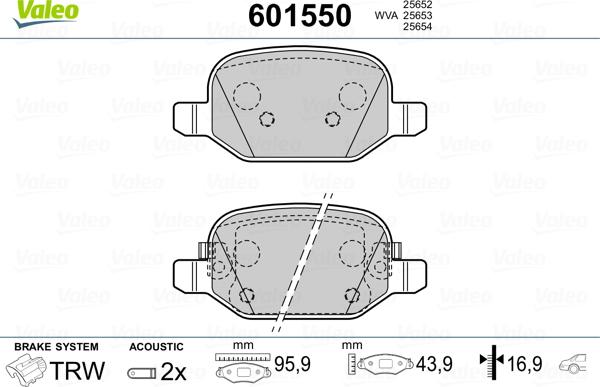 Valeo 601550 - Комплект спирачно феродо, дискови спирачки vvparts.bg