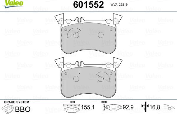 Valeo 601552 - Комплект спирачно феродо, дискови спирачки vvparts.bg