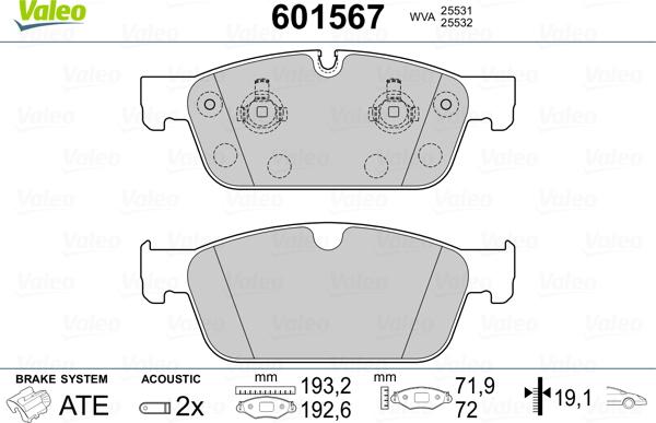 Valeo 601567 - Комплект спирачно феродо, дискови спирачки vvparts.bg