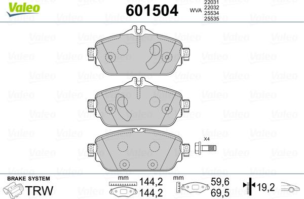 Valeo 601504 - Комплект спирачно феродо, дискови спирачки vvparts.bg