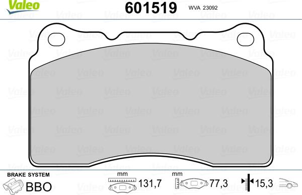 Valeo 601519 - Комплект спирачно феродо, дискови спирачки vvparts.bg