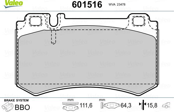 Valeo 601516 - Комплект спирачно феродо, дискови спирачки vvparts.bg