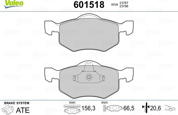 Valeo 601518 - Комплект спирачно феродо, дискови спирачки vvparts.bg