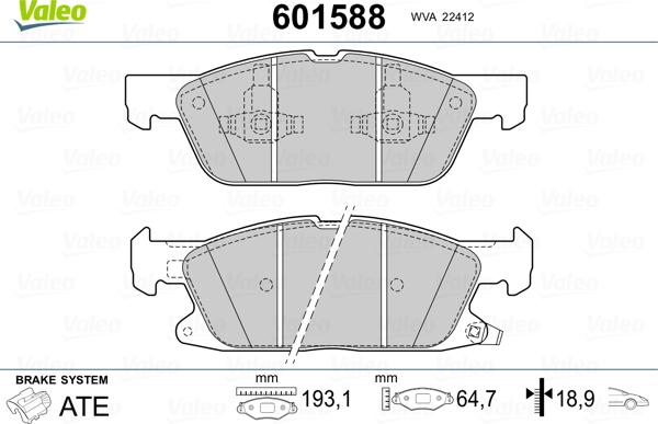 Valeo 601588 - Комплект спирачно феродо, дискови спирачки vvparts.bg