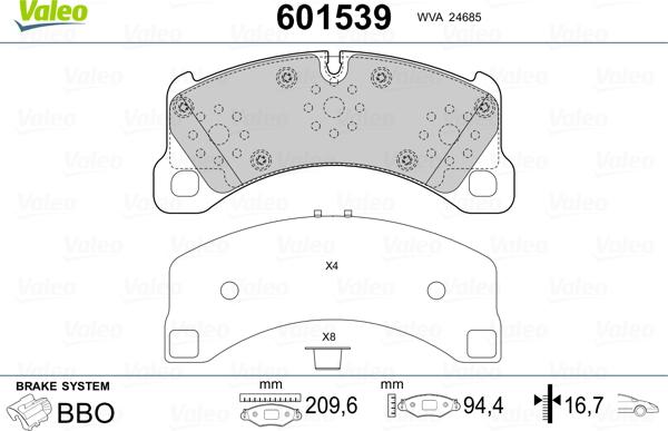 Valeo 601539 - Комплект спирачно феродо, дискови спирачки vvparts.bg