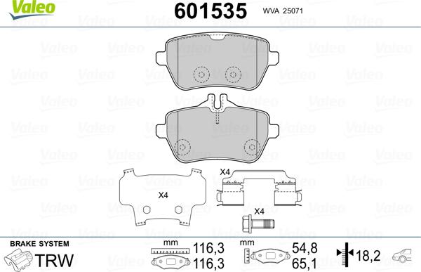 Valeo 601535 - Комплект спирачно феродо, дискови спирачки vvparts.bg