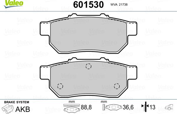 Valeo 601530 - Комплект спирачно феродо, дискови спирачки vvparts.bg