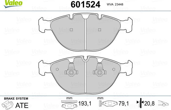 Valeo 601524 - Комплект спирачно феродо, дискови спирачки vvparts.bg