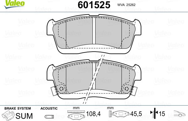 Valeo 601525 - Комплект спирачно феродо, дискови спирачки vvparts.bg