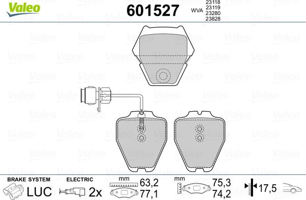 Valeo 601527 - Комплект спирачно феродо, дискови спирачки vvparts.bg