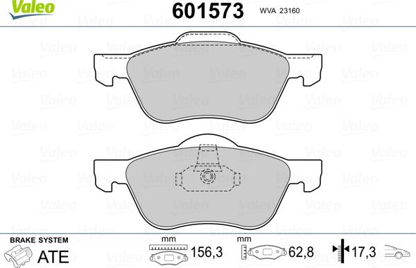 Valeo 601573 - Комплект спирачно феродо, дискови спирачки vvparts.bg