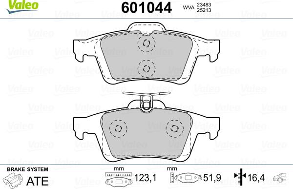 Valeo 601044 - Комплект спирачно феродо, дискови спирачки vvparts.bg