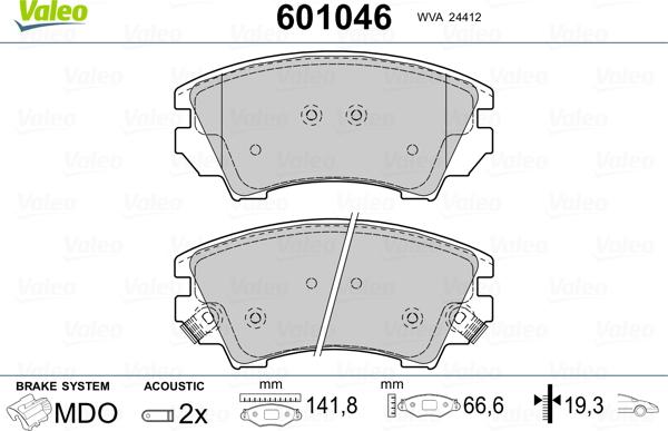 Valeo 601046 - Комплект спирачно феродо, дискови спирачки vvparts.bg