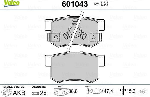 Valeo 601043 - Комплект спирачно феродо, дискови спирачки vvparts.bg