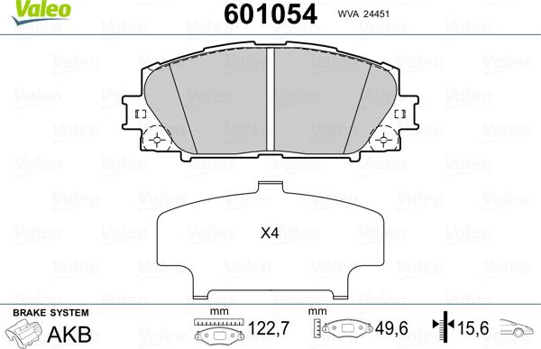 Valeo 601054 - Комплект спирачно феродо, дискови спирачки vvparts.bg