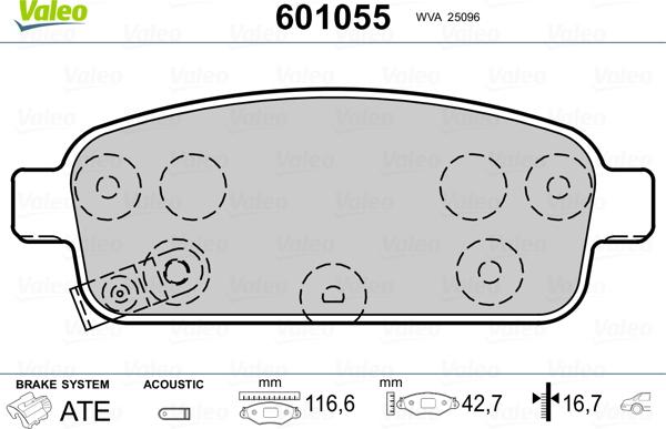 Valeo 601055 - Комплект спирачно феродо, дискови спирачки vvparts.bg