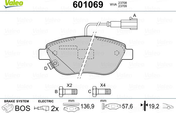 Valeo 601069 - Комплект спирачно феродо, дискови спирачки vvparts.bg