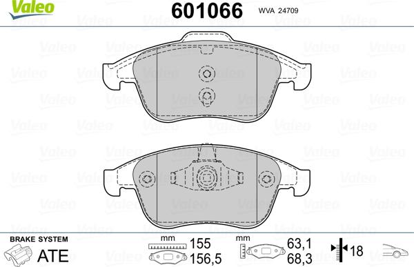 Valeo 601066 - Комплект спирачно феродо, дискови спирачки vvparts.bg