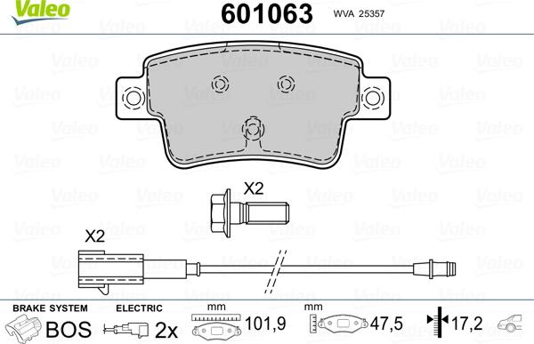 Valeo 601063 - Комплект спирачно феродо, дискови спирачки vvparts.bg