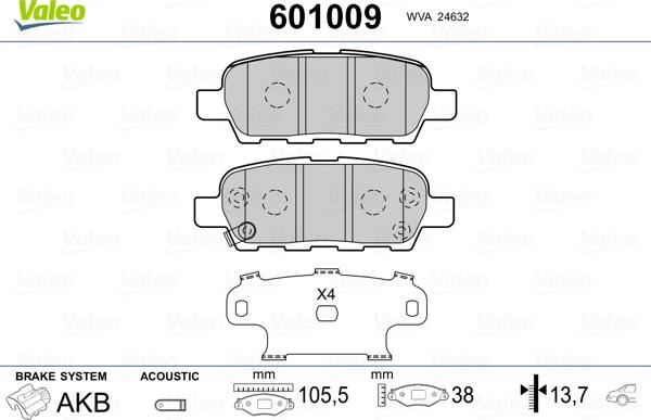 Valeo 601009 - Комплект спирачно феродо, дискови спирачки vvparts.bg