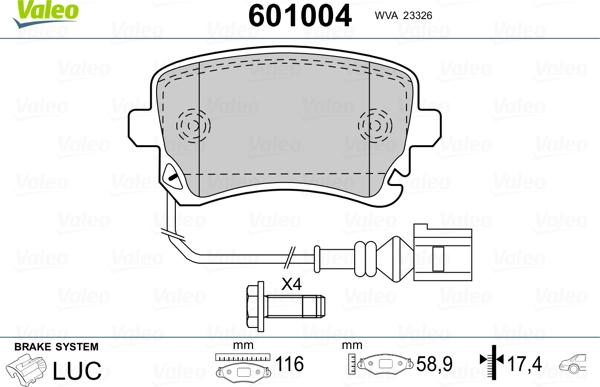 Valeo 601004 - Комплект спирачно феродо, дискови спирачки vvparts.bg