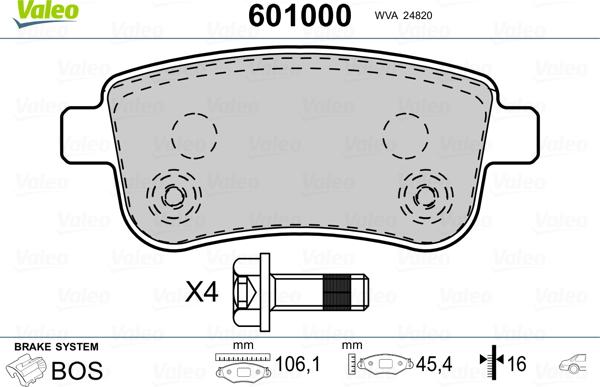 Valeo 601000 - Комплект спирачно феродо, дискови спирачки vvparts.bg