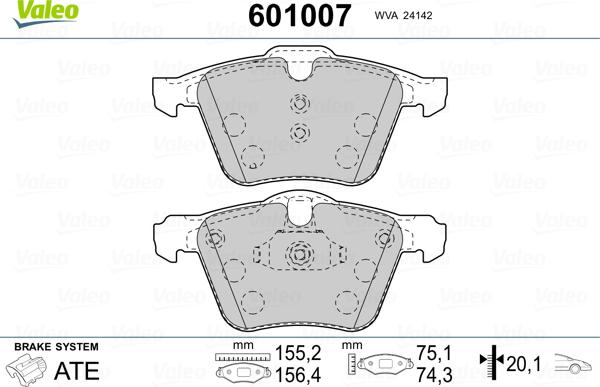 Valeo 601007 - Комплект спирачно феродо, дискови спирачки vvparts.bg