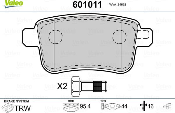 Valeo 601011 - Комплект спирачно феродо, дискови спирачки vvparts.bg