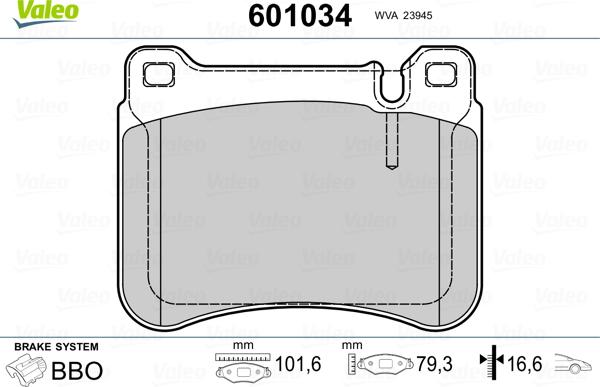 Valeo 601034 - Комплект спирачно феродо, дискови спирачки vvparts.bg