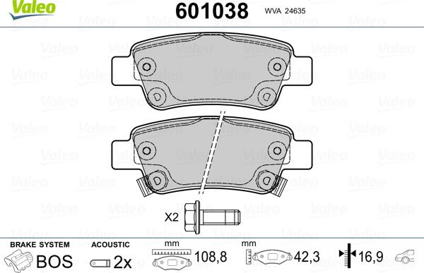 Valeo 601038 - Комплект спирачно феродо, дискови спирачки vvparts.bg