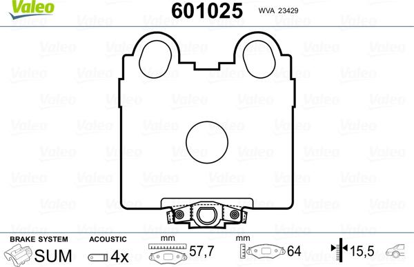 Valeo 601025 - Комплект спирачно феродо, дискови спирачки vvparts.bg