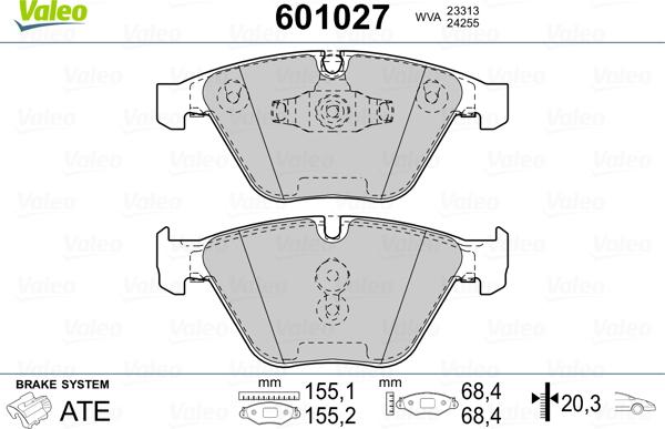 Valeo 601027 - Комплект спирачно феродо, дискови спирачки vvparts.bg