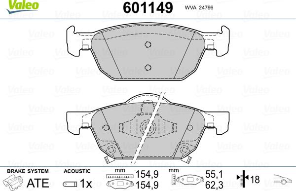 Valeo 601149 - Комплект спирачно феродо, дискови спирачки vvparts.bg