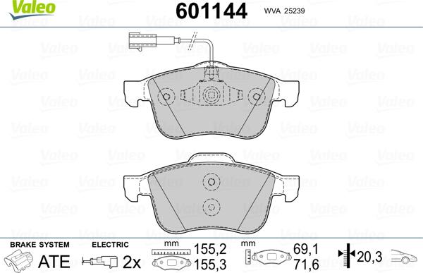 Valeo 601144 - Комплект спирачно феродо, дискови спирачки vvparts.bg