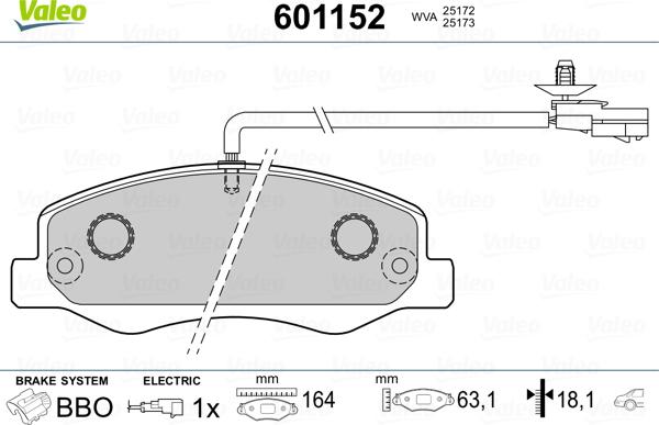 Valeo 601152 - Комплект спирачно феродо, дискови спирачки vvparts.bg