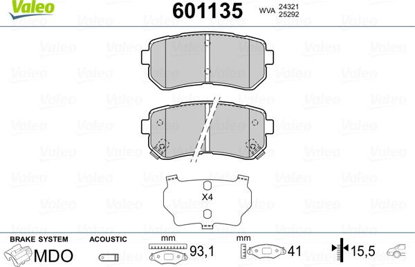 Valeo 601135 - Комплект спирачно феродо, дискови спирачки vvparts.bg