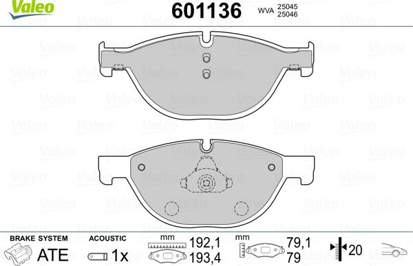 Valeo 601136 - Комплект спирачно феродо, дискови спирачки vvparts.bg