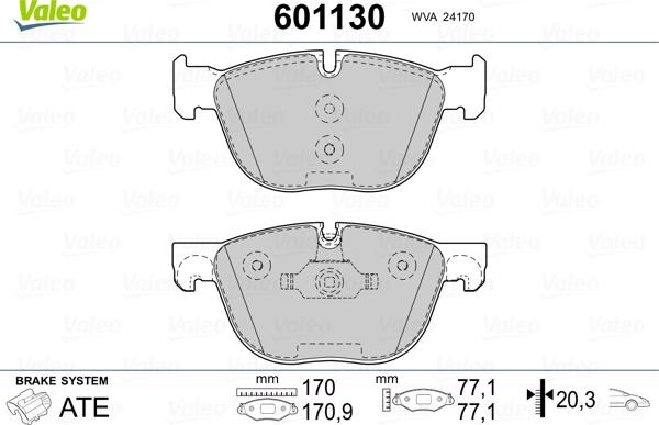 Valeo 601130 - Комплект спирачно феродо, дискови спирачки vvparts.bg