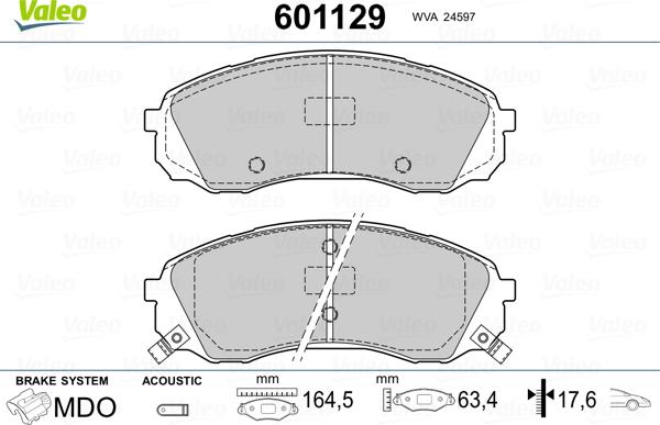 Valeo 601129 - Комплект спирачно феродо, дискови спирачки vvparts.bg