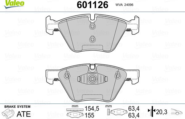 Valeo 601126 - Комплект спирачно феродо, дискови спирачки vvparts.bg