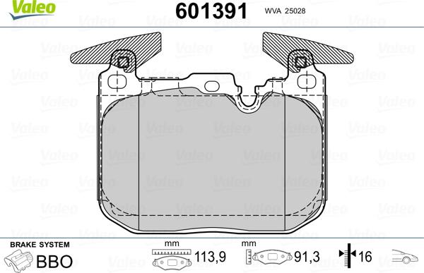 Valeo 601391 - Комплект спирачно феродо, дискови спирачки vvparts.bg