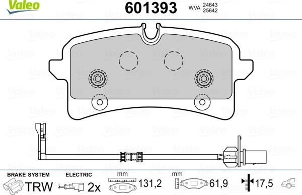 Valeo 601393 - Комплект спирачно феродо, дискови спирачки vvparts.bg