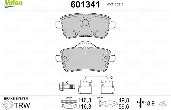 Valeo 601341 - Комплект спирачно феродо, дискови спирачки vvparts.bg